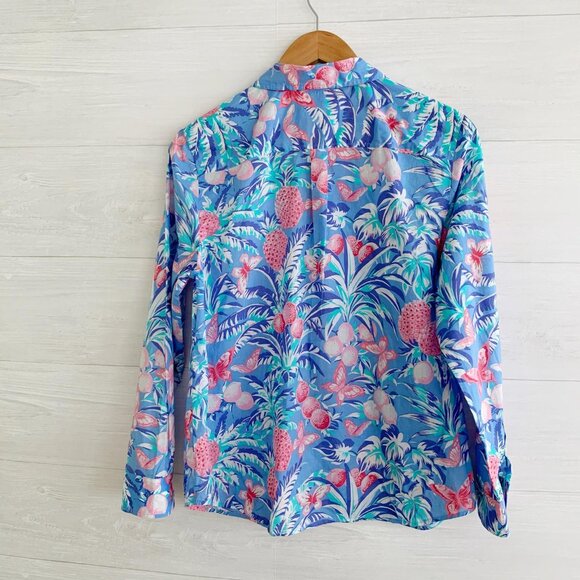 Talbots Petites - Blue tropical fruit lightweight cotton button up shirt, LP - Picture 4 of 5
